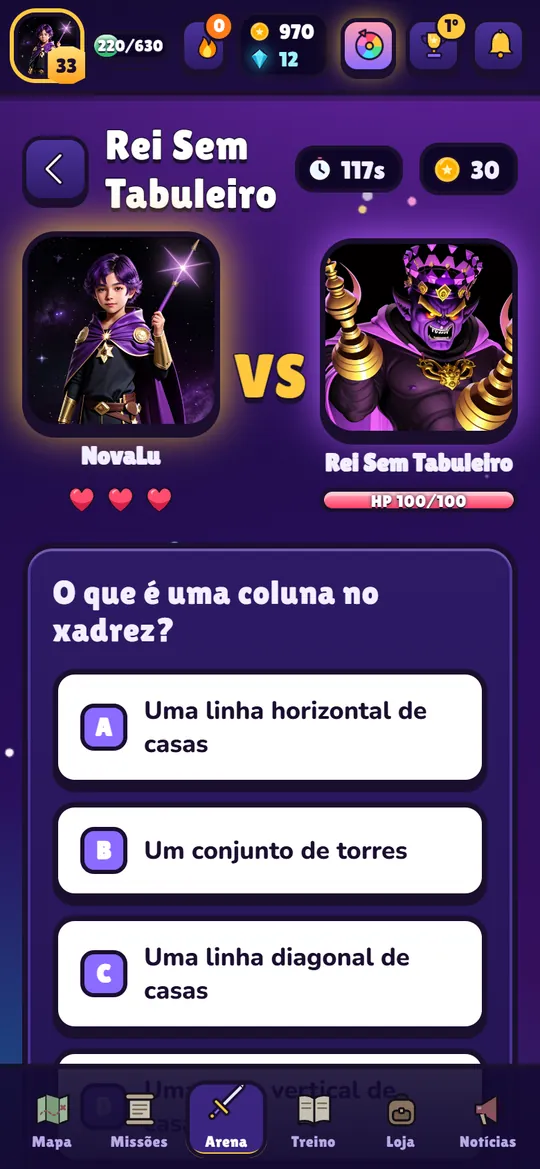Luta contra o chefão Rei Sem Tabuleiro