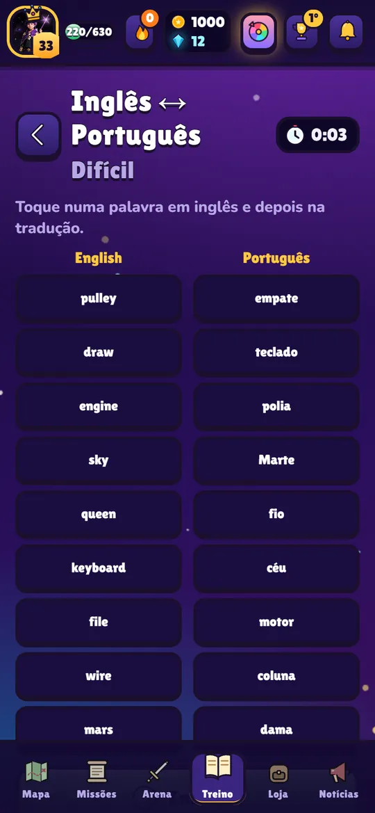 Minijogo Inglês ↔ Português