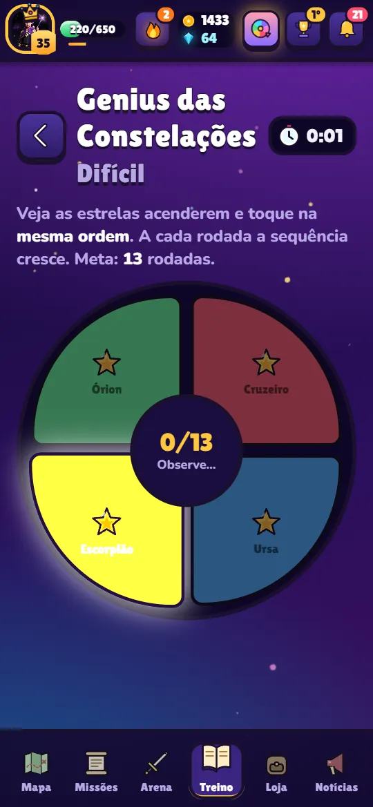 Minijogo Genius das Constelações