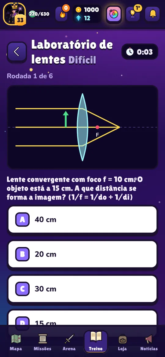 Minijogo Laboratório de lentes