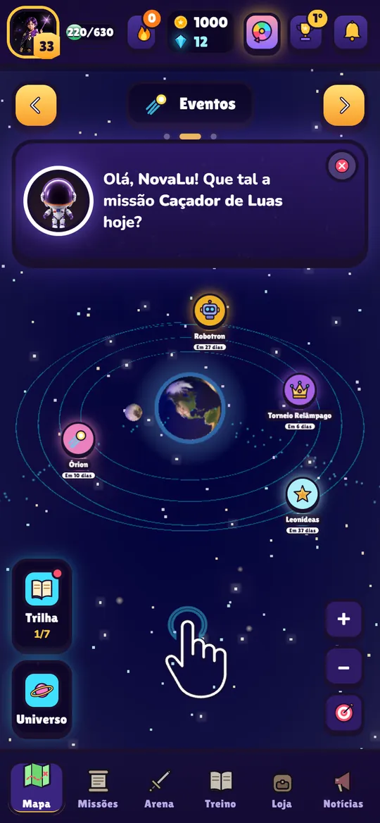 Mapa do jogo: o sistema solar da escola