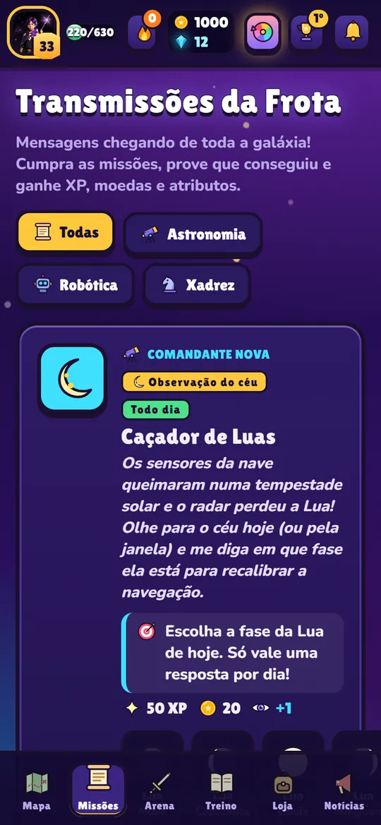 Tela de missões