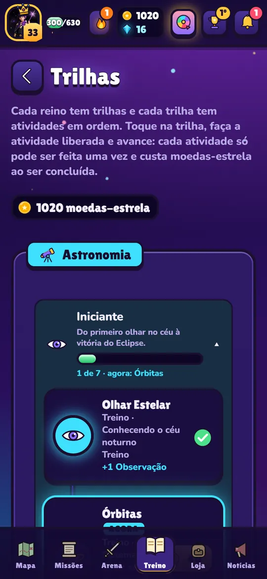 Trilha Iniciante do reino Astronomia
